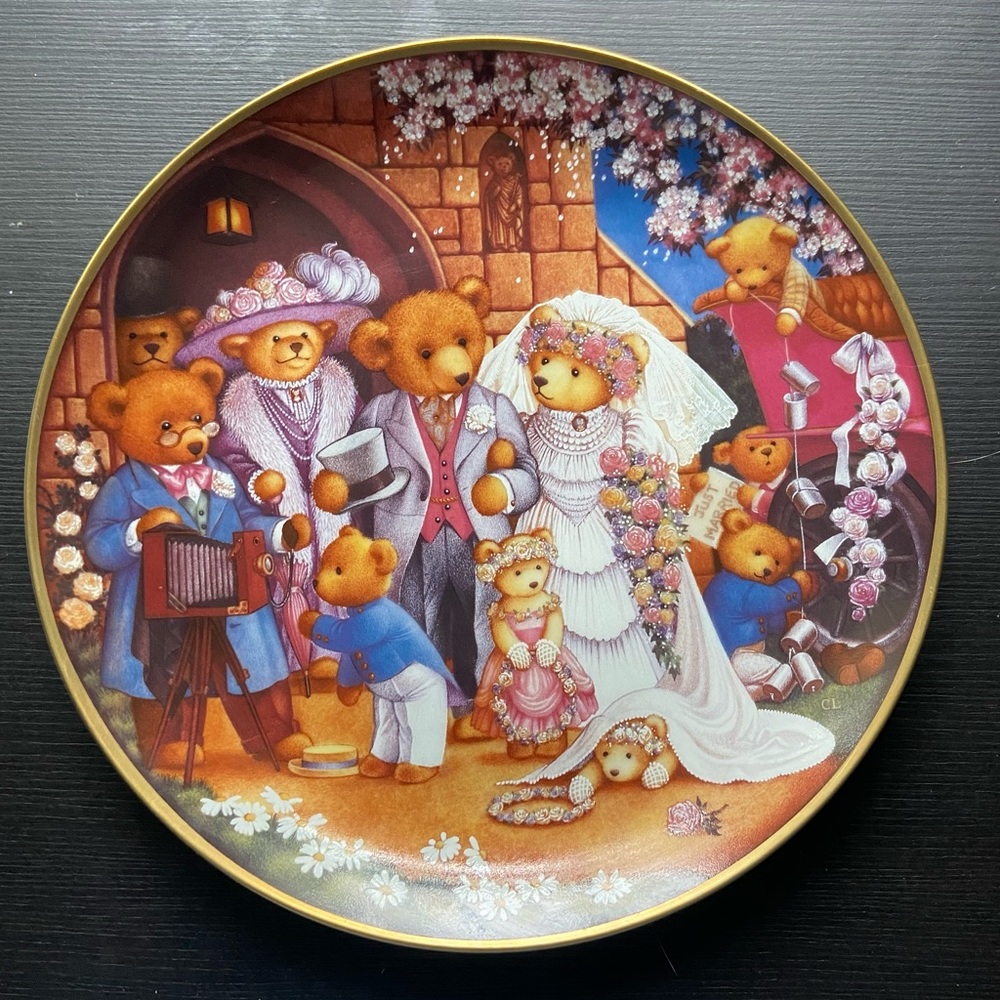 Teddy Bear Wedding Plate Carol Lawson Limited Edition Franklin Mint Heirloom